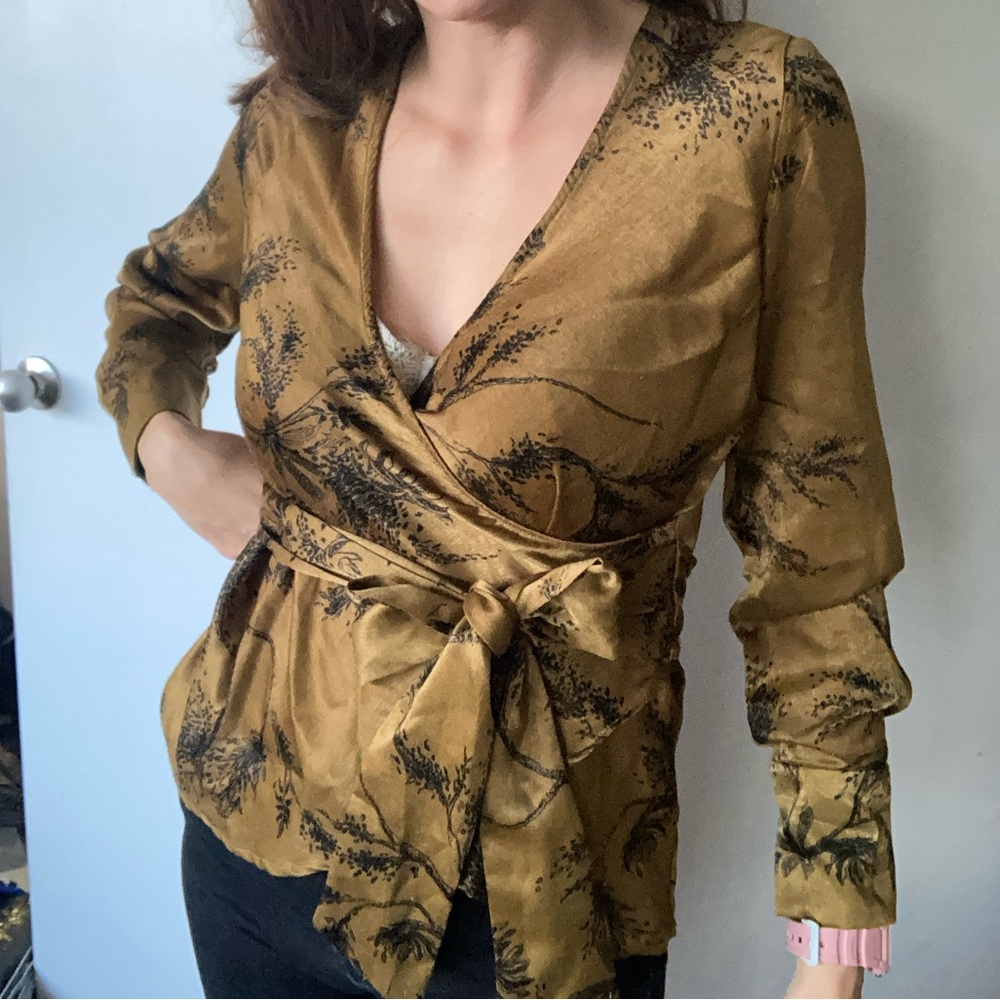 Dynamite Gold and Black Wrap Blouse